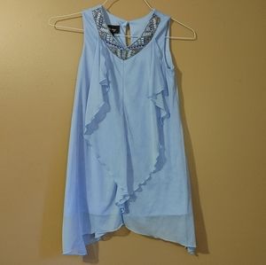 Girl's blue chiffon dress with beaded neckline